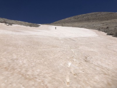 Monika descending in snowfields
